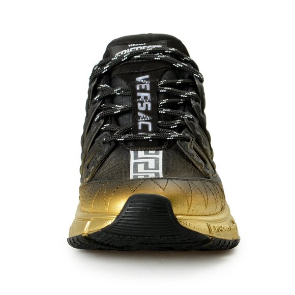 Versace Men\'s Black & Gold Logo Leather & Canvas Sneakers Shoes US 7 IT 40 main image 8